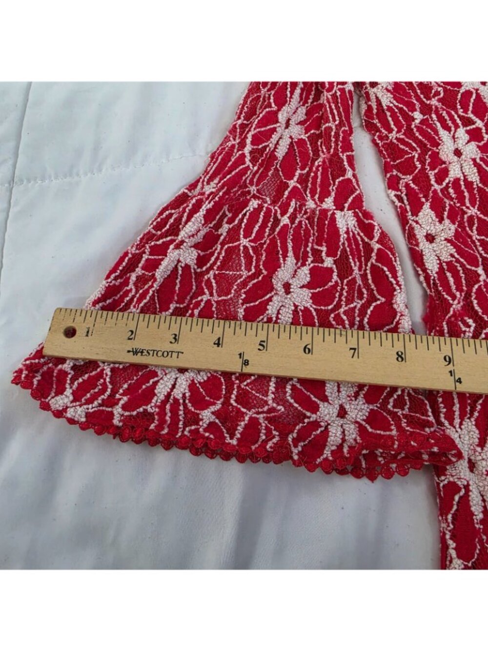 Haani Lace Dress Medium Red Floral Bell Sleeve Fit Flare Boho Romantic Coquette - Picture 6 of 15